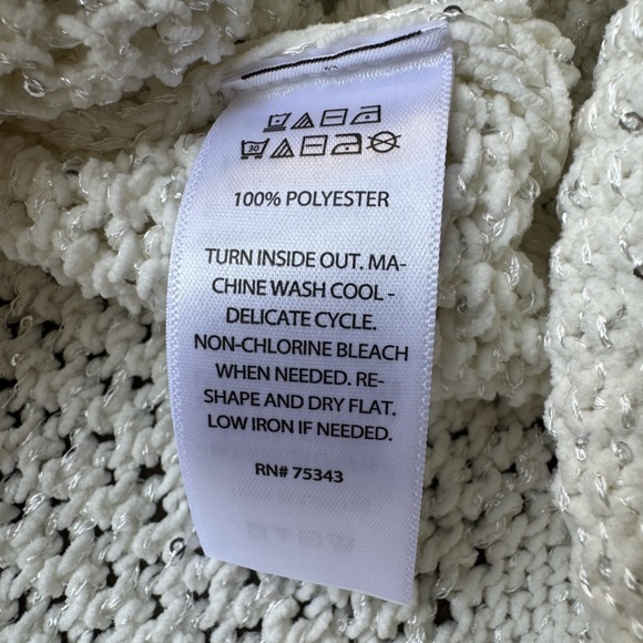 JOIE Cross Stitch Silver Sparkle Cream Knit Pullover Sweater Women’s Sz L NWT - Picture 5 of 11